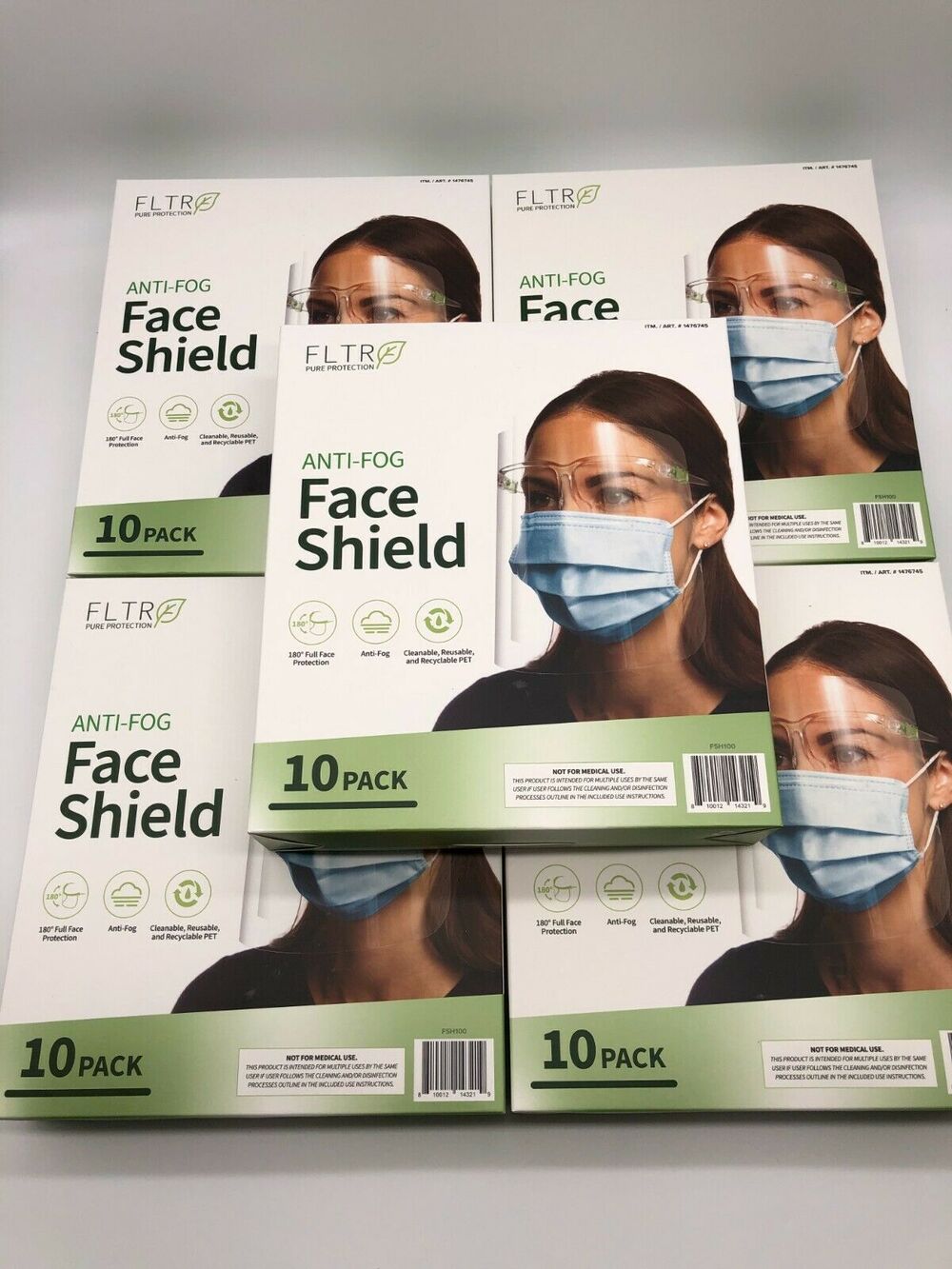 Face Shields 10-pack Barrier Comfort FLTR Pure Protection Anti-Fog Lot of 10